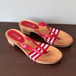 Sperry Women's Red and Tan Striped Wooden Slide Sandals Size 8
